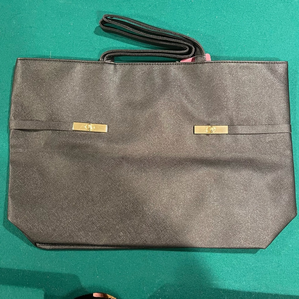 New Faux Black leather Snap Tote bag J. London